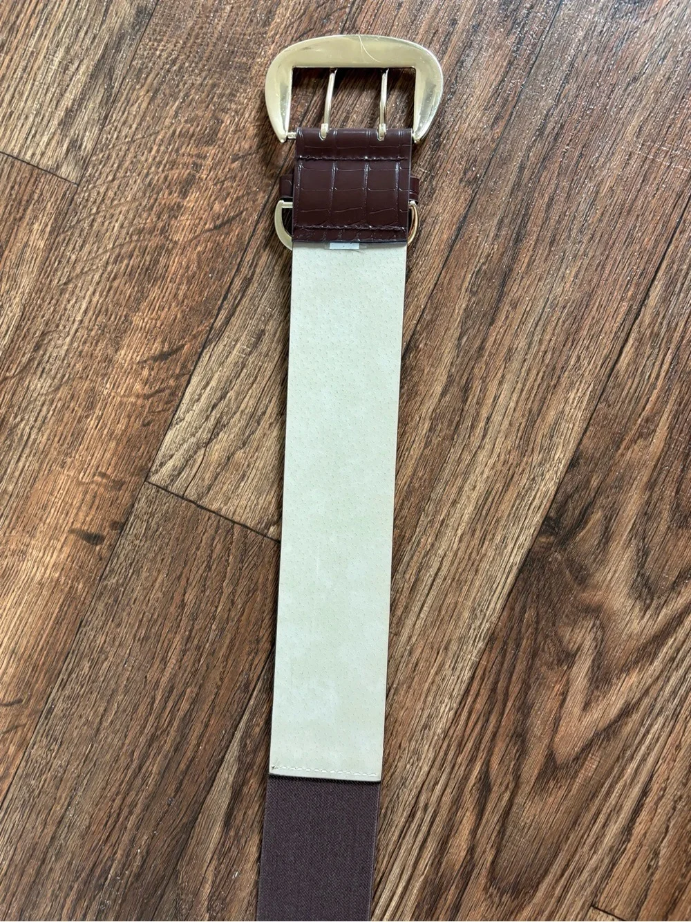 Croc Embossed Wide Waist Belt Gold Buckle
